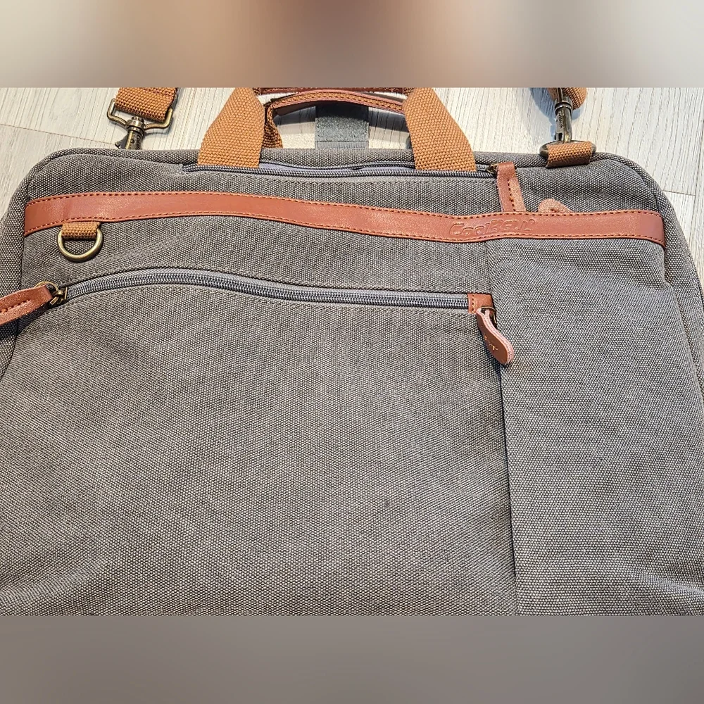 Gray Canvas Messenger Bag And Backpack with Tan Accents - Estarer